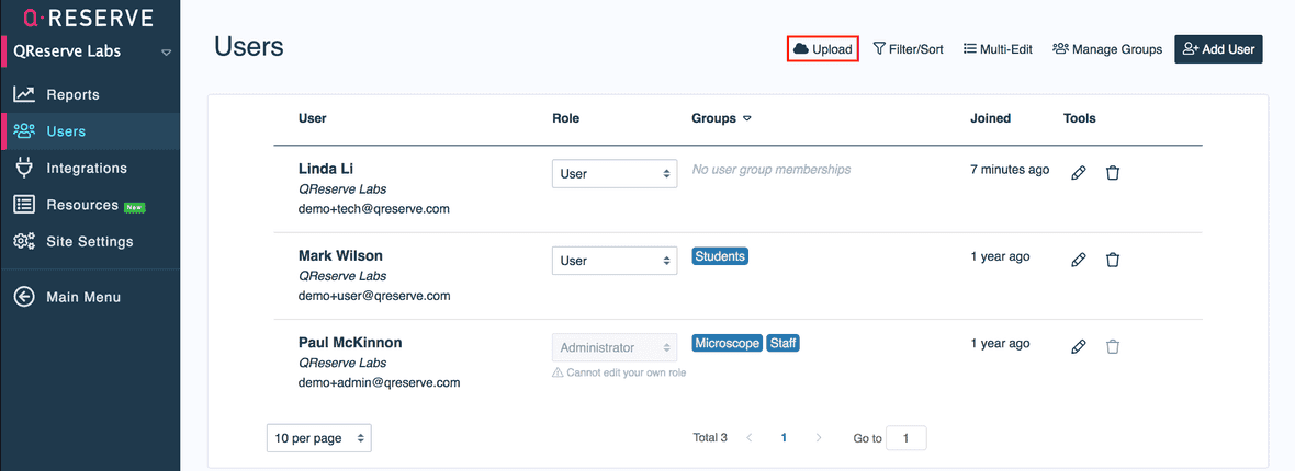 bulk user import users