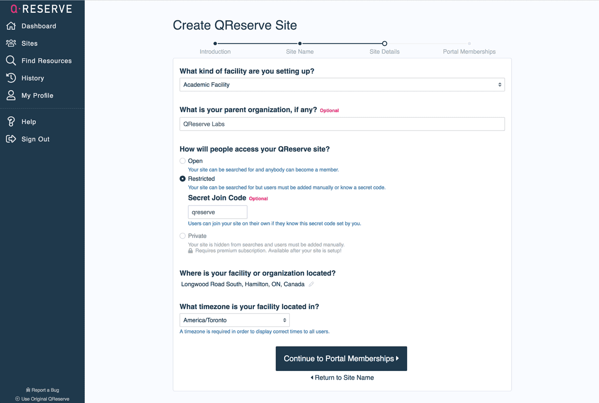 create qreserve site
