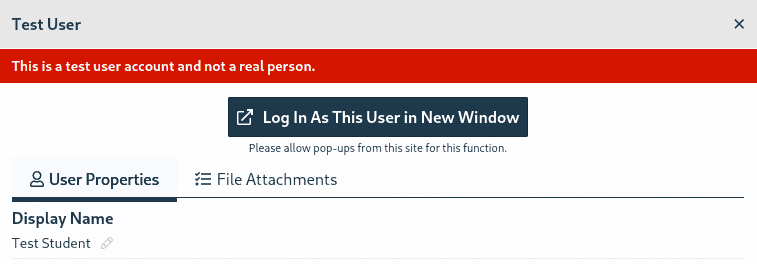 logging in as a test user