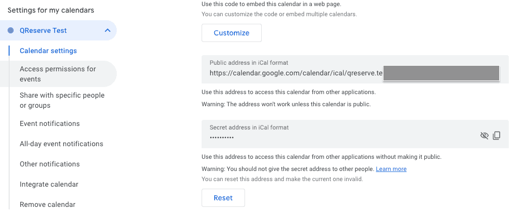 settings for my calendar