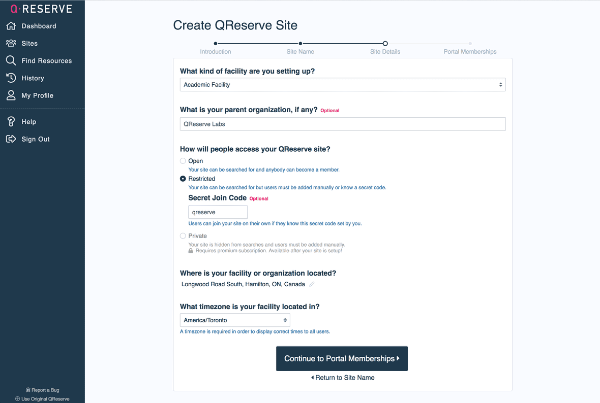 create qreserve site